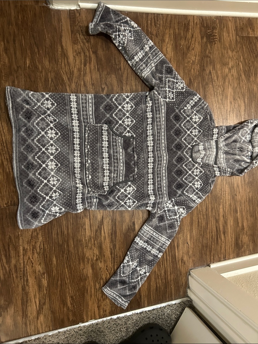 Cozy Gray Fair Isle Hooded Women's Blanket Christmas Sweater
